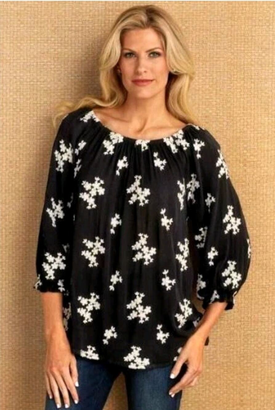 Anthropologie Eri + Ali Floral Peasant Top Size Medium